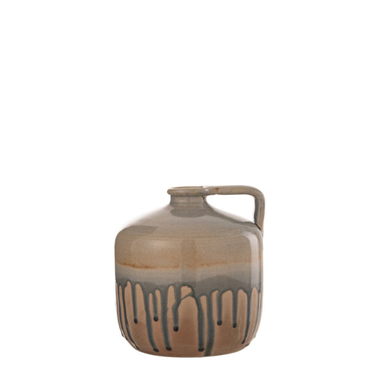 J-Line vaas Kruik Handvat - keramiek - beige/grijs - small - Ø 21 cm