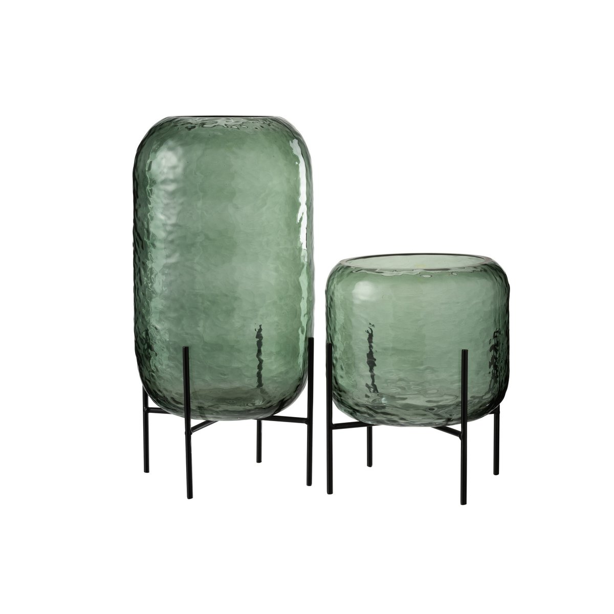 J-Line vaas Rond Oneffen - glas - groen - large - Ø 18 cm