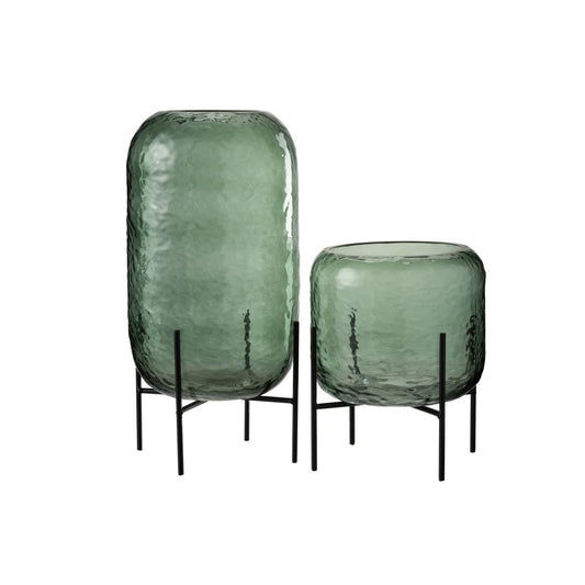 J-Line vaas Rond Oneffen - glas - groen - large - Ø 18 cm