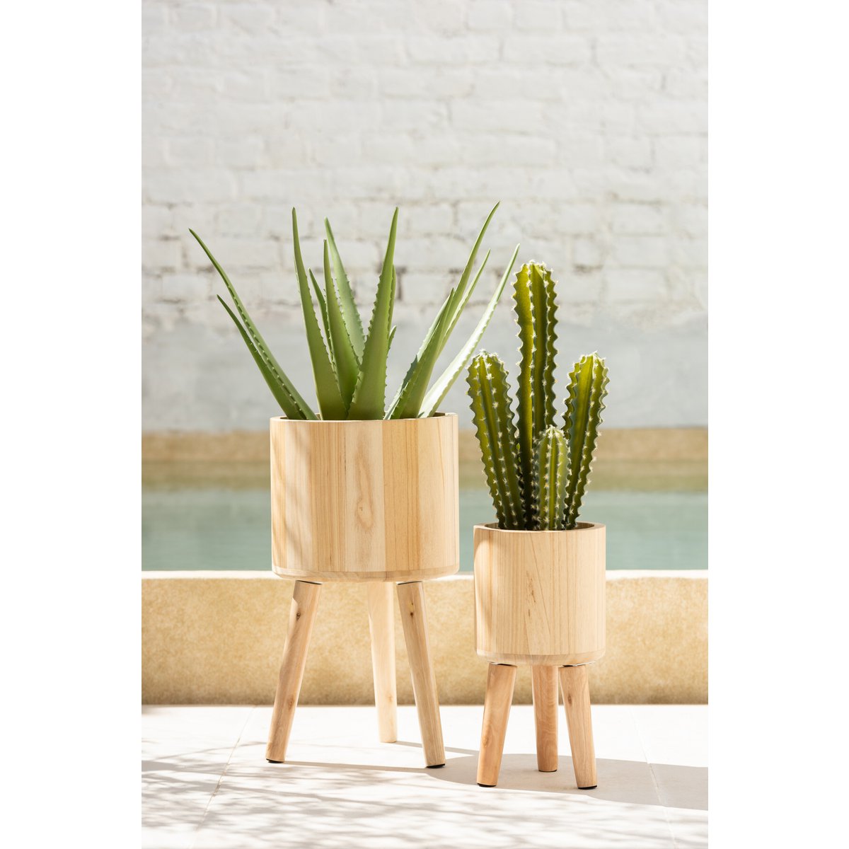 J-Line bloempotten Klassiek - hout - naturel - 3 stuks -  Ø 27 cm