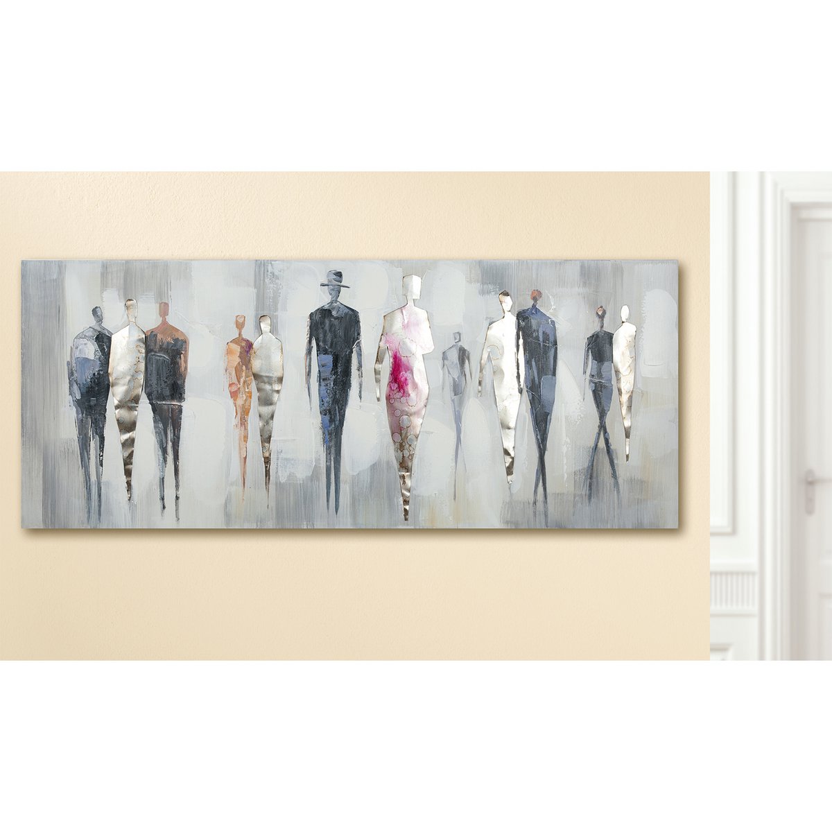 Aluminium/linnen schilderij "Mensen"