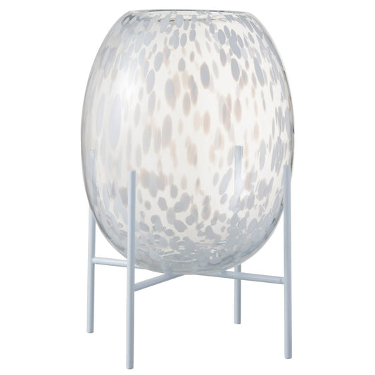 J-Line vaas Op Voet Stip - glas - transparant/wit - large - 37 cm hoog