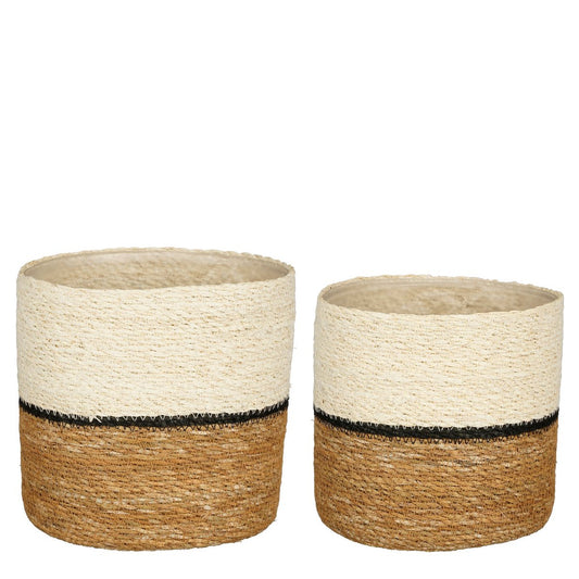 Damian Plantenmand - Set van 2 - H20 x Ø20 cm - Zeegras - Wit