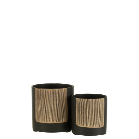 J-Line bloempot Maria Rond - keramiek - zwart - large - Ø 14.5 cm