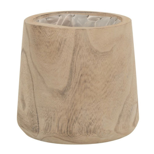 J-Line bloempot Paulownia - hout/kunststof - wit - medium - Ø 20 cm