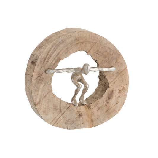J-Line decoratie Figuur Springen - hout/aluminium - naturel/zilver