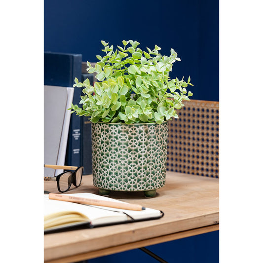 J-Line bloempot Bloem - keramiek - groen - medium - Ø 14 cm