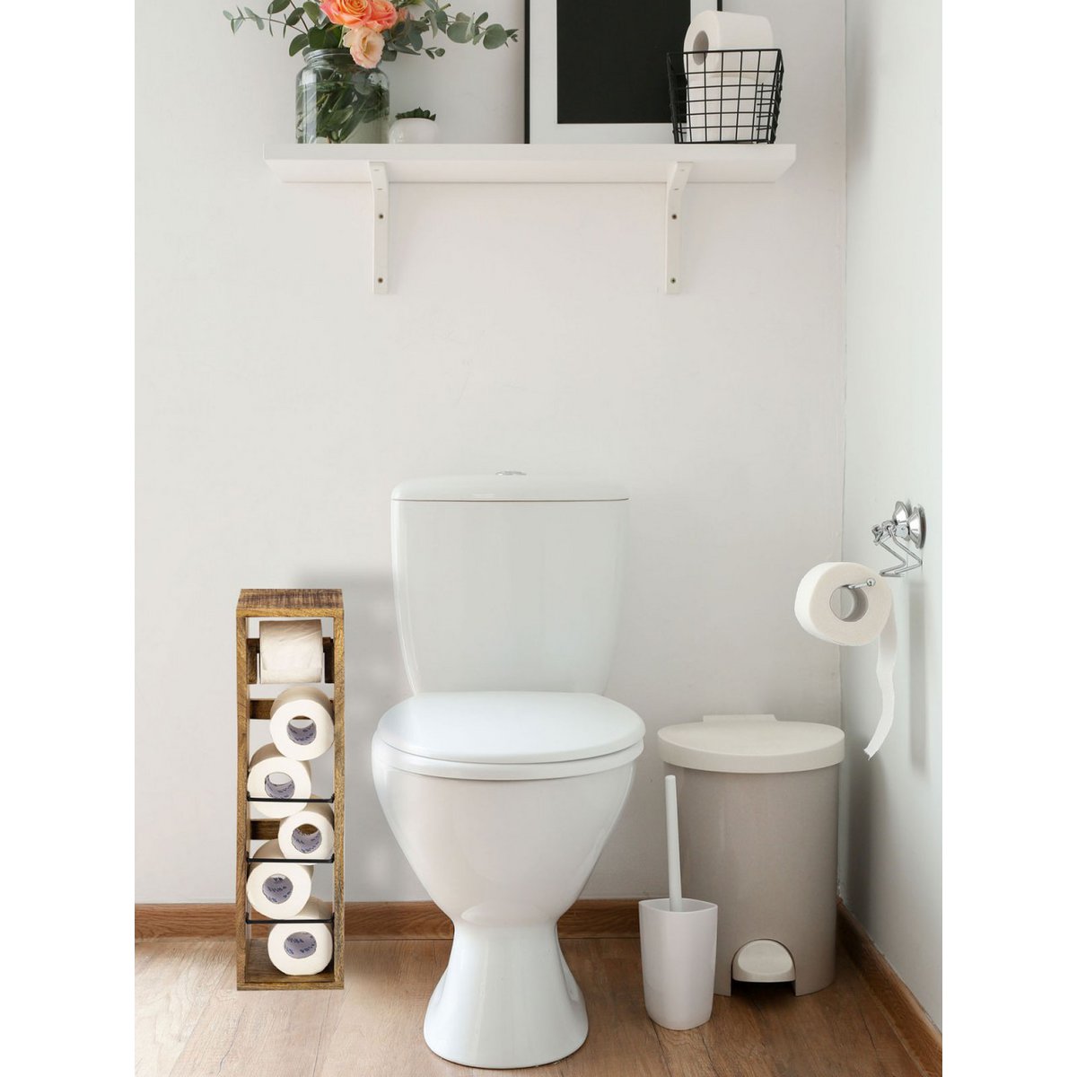 Toiletpapierhouder mangohout 17x17 H 65 cm