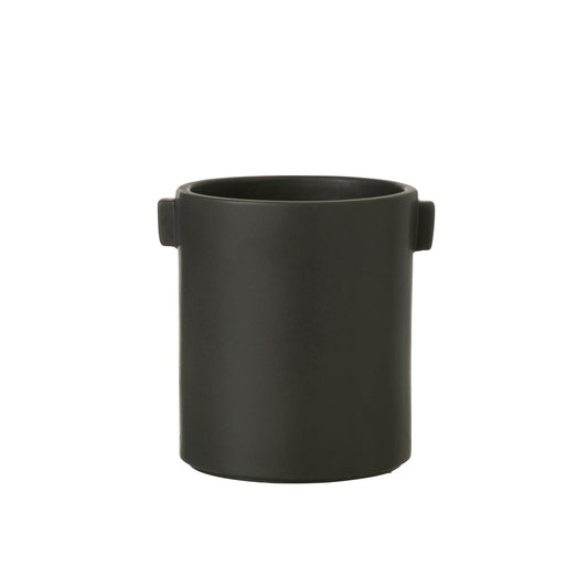 J-Line bloempot Handvat Steengoed - keramiek - zwart - Ø 14 cm