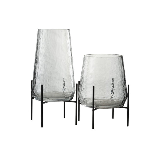 J-Line vaas Op Voet Oneffen - glas - transparant/zwart - L - Ø 18 cm