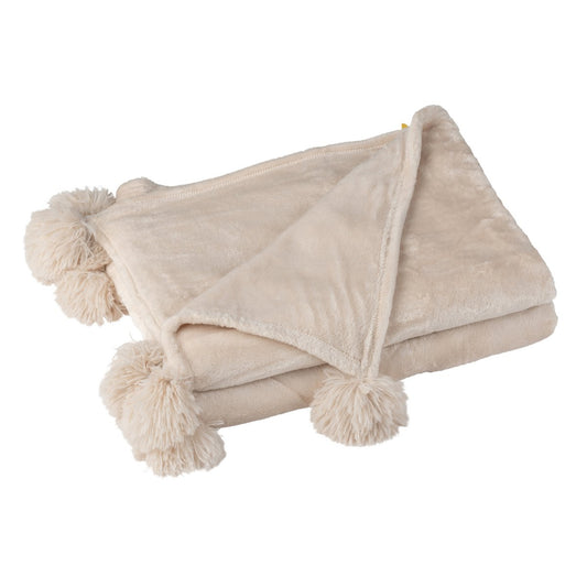 J-Line plaid Pompon - polyester - lichtbeige - 170 x 130 cm