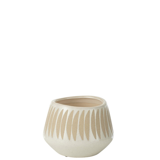 J-Line bloempot Kai - keramiek - beige/wit - large - Ø 20 cm