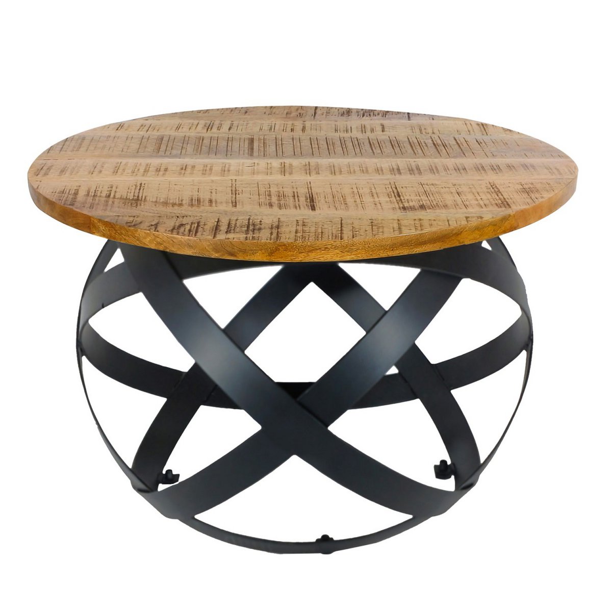 Salontafel rond Orbit massief hout met metalen frame