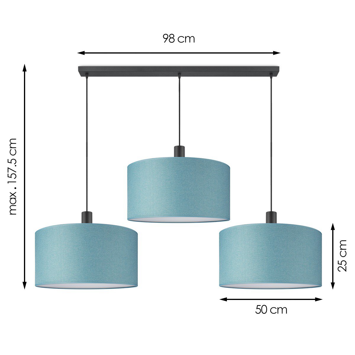 Hanglamp Canvas-Xxl Beam 3L - petrolblauw - 50cm