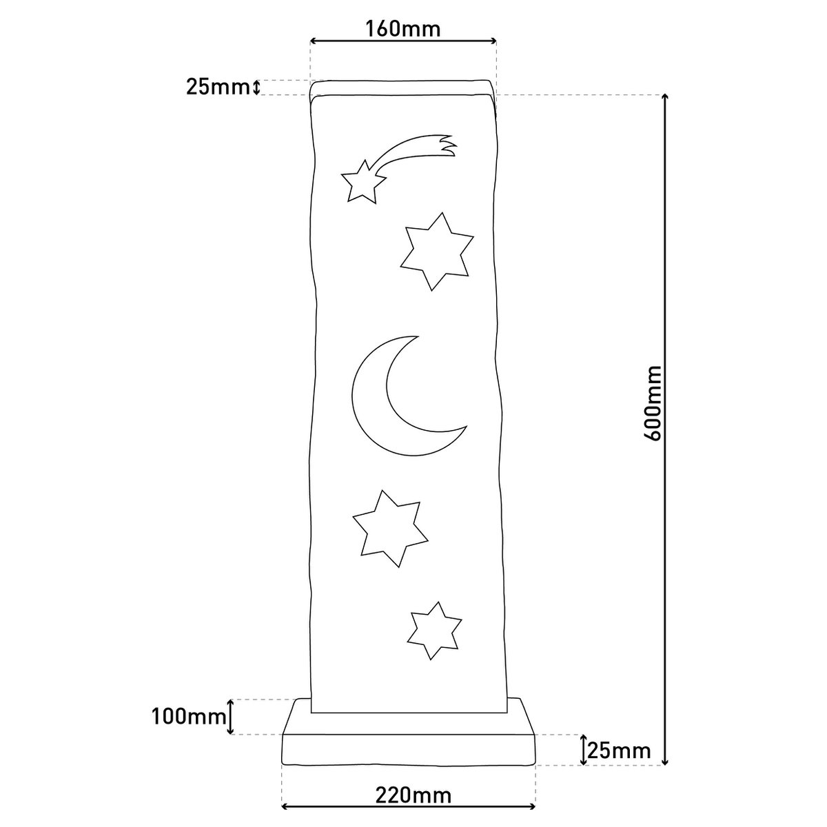Houten Bord Maan en Sterren Hoogte 60cm met LED
