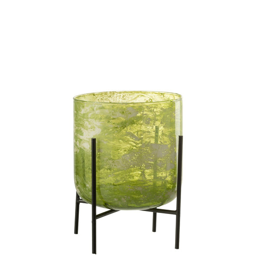 J-Line windlicht Staand Marmer - glas/ijzer - groen - large