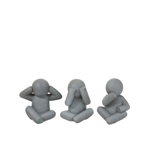 J-Line P'tit Maurice Horen/Zien/Zwijgen Cement Grijs Small Assortiment Van 3