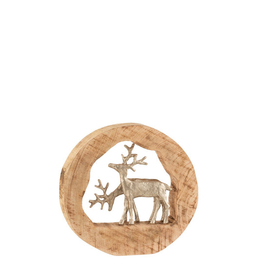 J-Line decoratie Kerstfiguur Rendier - aluminium/hout - naturel/zilver
