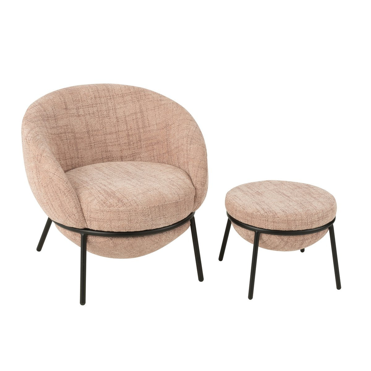 J-Line Loungestoel+Poef Ijzer Lichtroze/Zwart