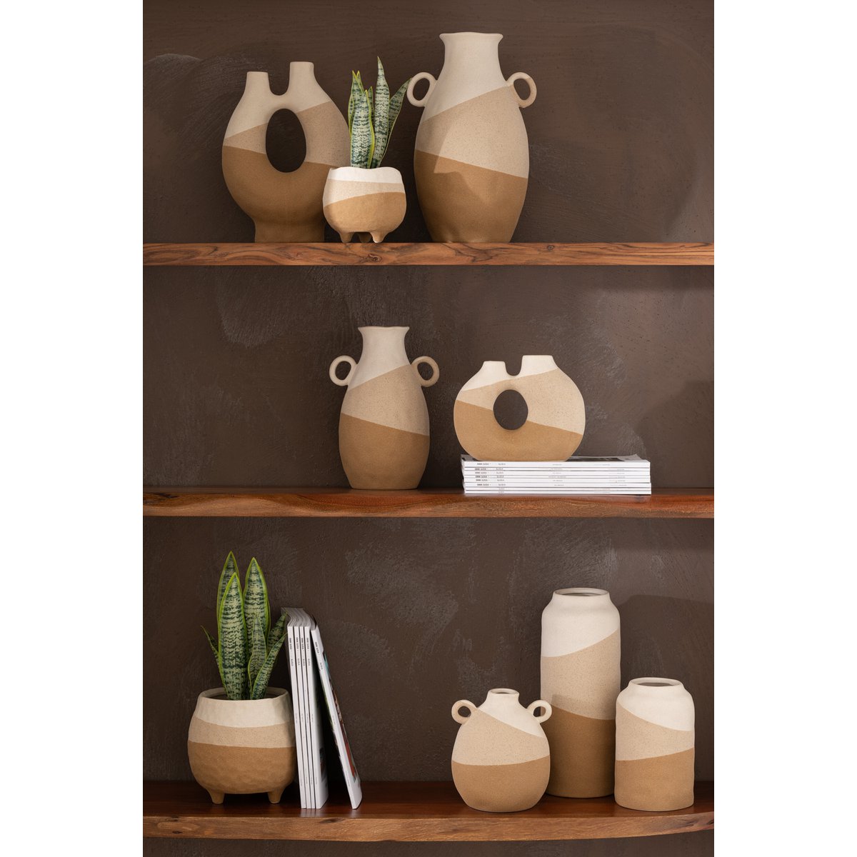 J-Line vaas Oor - keramiek - beige/lichtbruin - large - 34.5 cm hoog