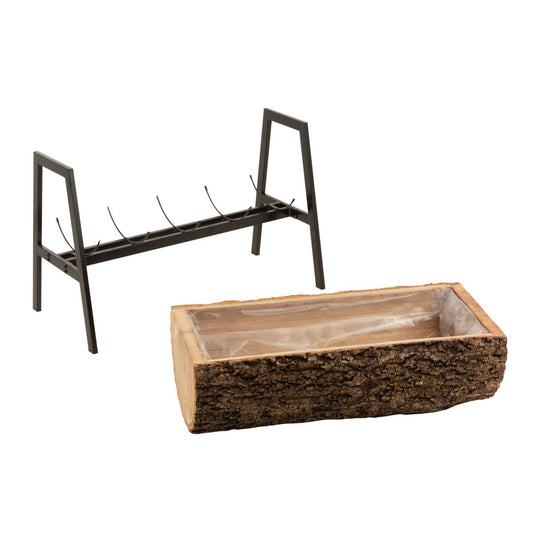 J-Line Bloempot Op Voet Halve Stam Paulownia Hout/Ijzer Naturel/Zwart Large