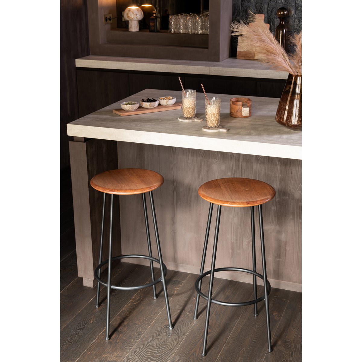 J-Line Barstoel Neo Staal Naturel/Zwart