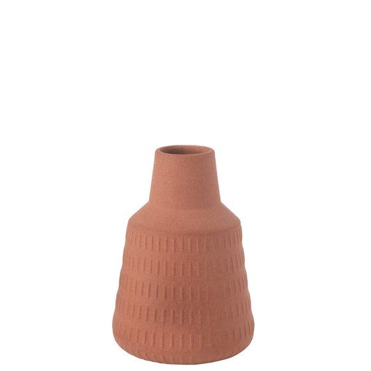 J-Line vaas Ria Gekerfd - porselein - terracotta - small - Ø 16 cm