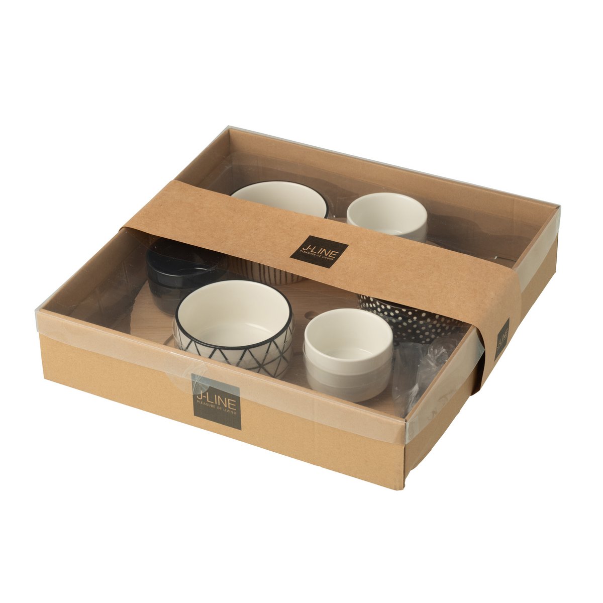 J-Line Tapasservies 6 Sets + Bamboeschaal Zwart/Wit