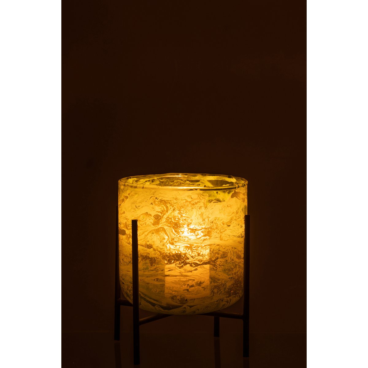 J-Line windlicht Staand Marmer - glas/ijzer - groen - medium