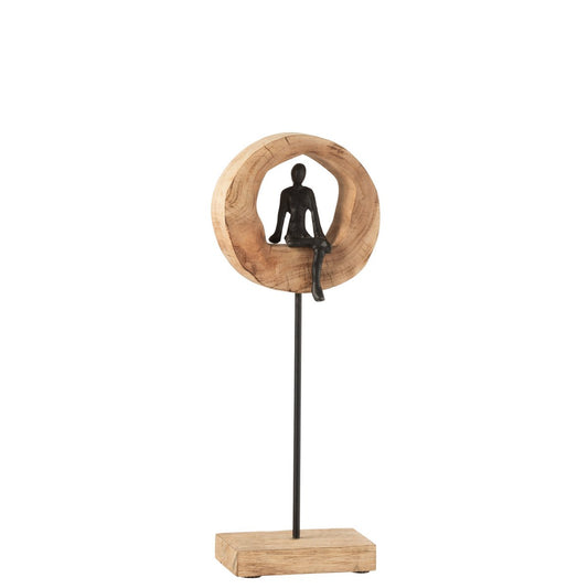 J-Line figuur Denk Ring - hout/aluminium - zwart/naturel