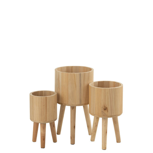 J-Line bloempotten Klassiek - hout - naturel - 3 stuks -  Ø 27 cm