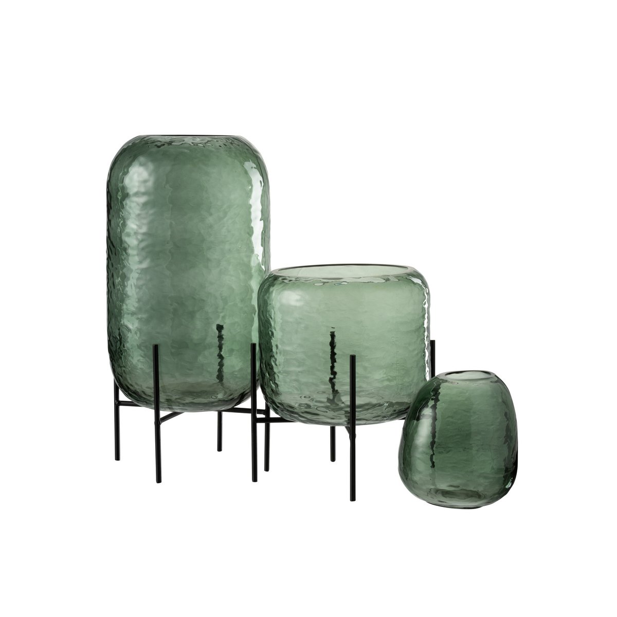J-Line vaas Rond Oneffen - glas - groen - large - Ø 18 cm