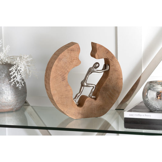 J-Line figuur Duwen - hout/aluminium - naturel/zilver