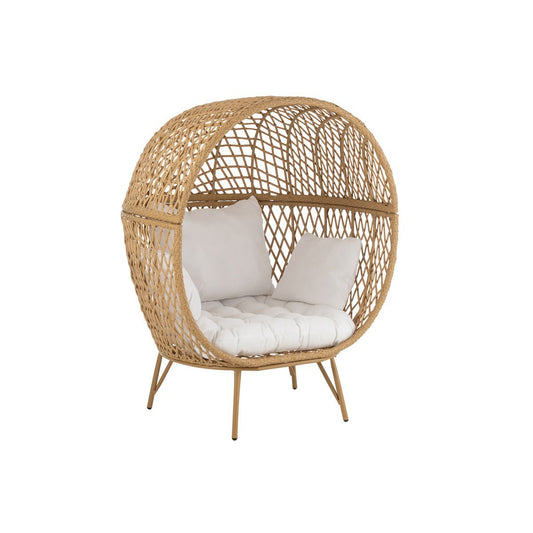 J-Line Loungestoel+Kussens Eva Metaal/Riet Beige