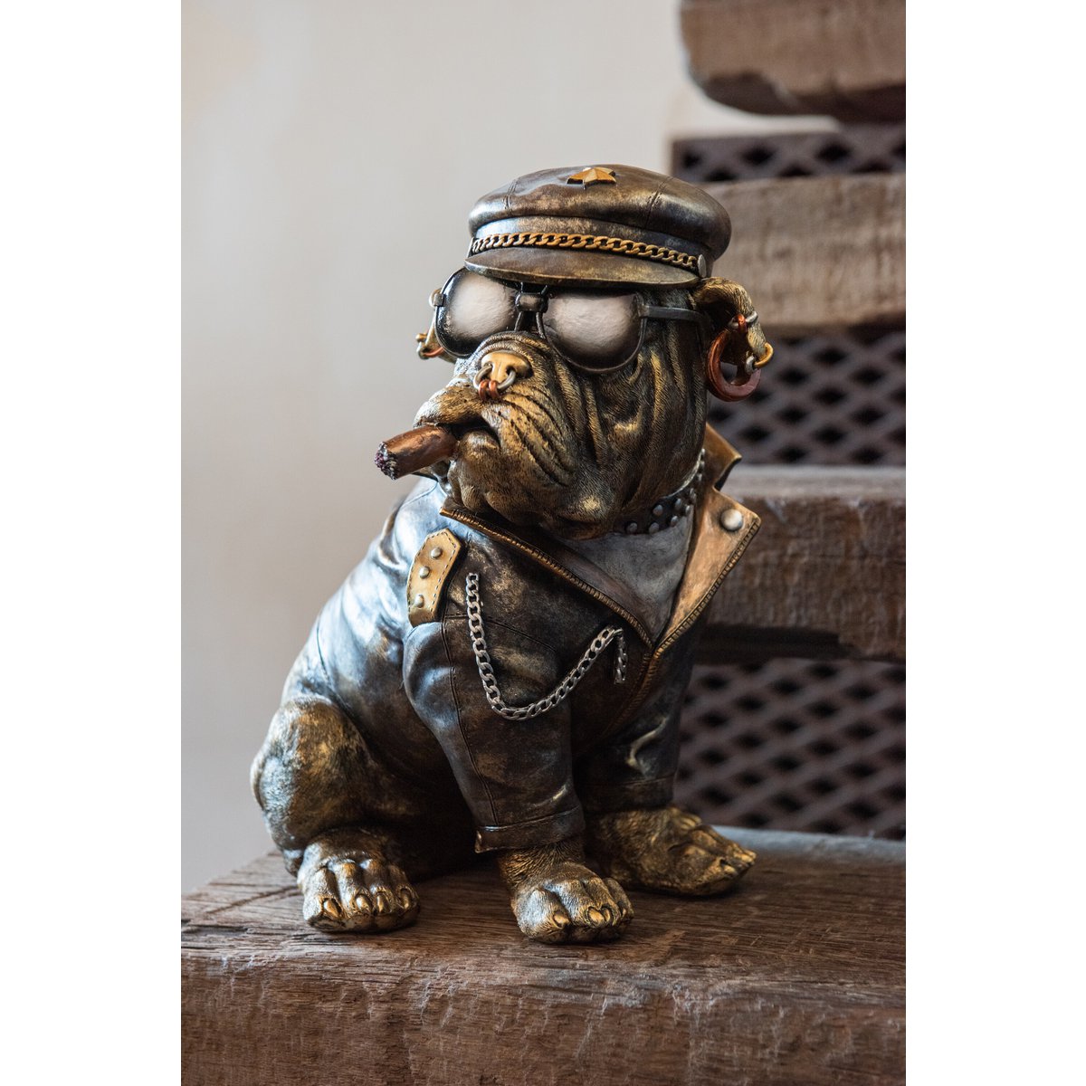J-Line Bulldog B Sigaret Polyresin Antiek Bruin