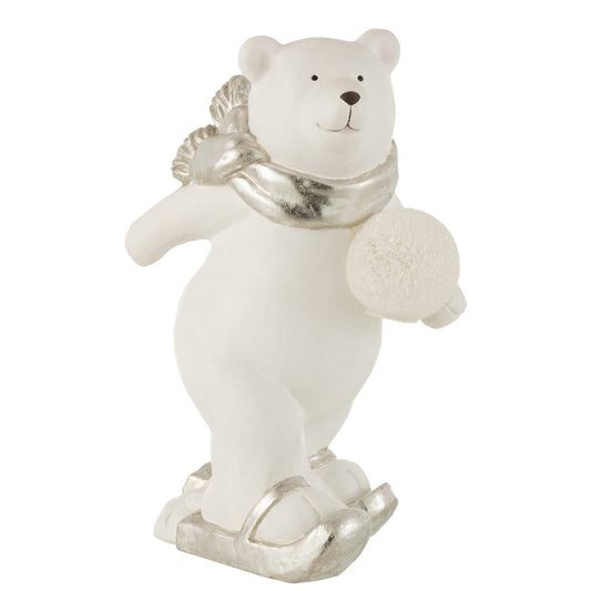 J-Line figuur IjsBeer Staand - polyresin - wit/zilver - large - LED