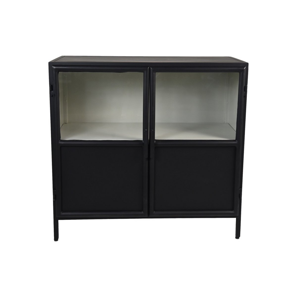 Vitrinekast Bronx Laag 2 Deur-90x40x85-Zwart/Grijs-Metaal