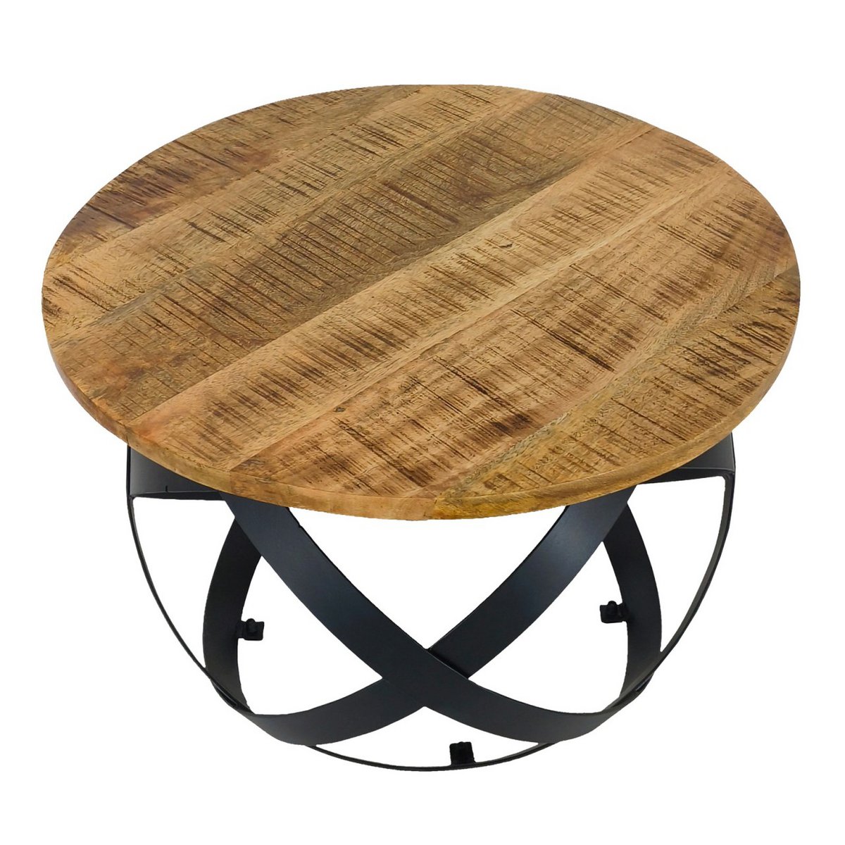Salontafel rond Orbit massief hout met metalen frame