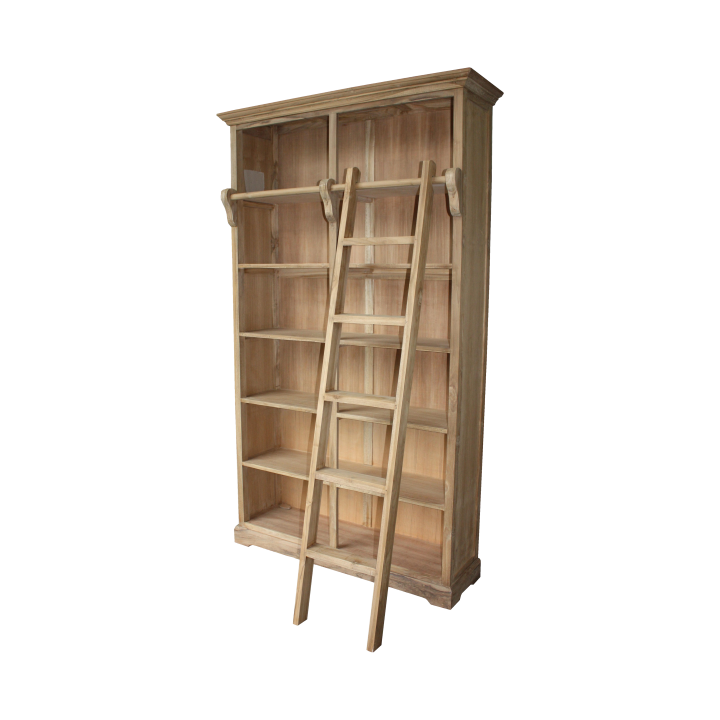 Boekenkast Met Trap-136x40x235-Naturel-Teak