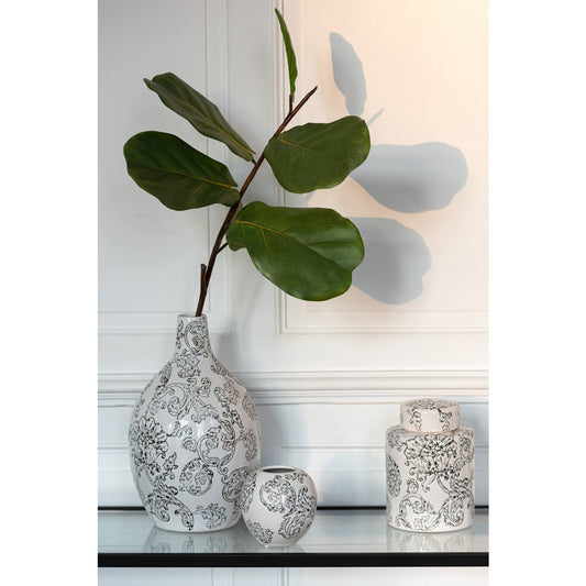 J-Line vaas Zen Rond - porselein - wit/zwart - 30 cm hoog