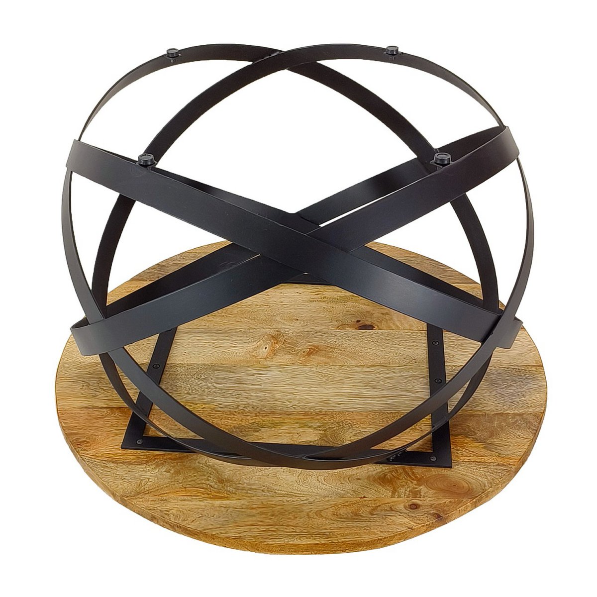 Salontafel rond Orbit massief hout met metalen frame