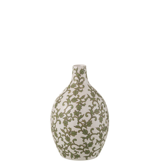 J-Line vaas Yezi Rond - porselein - groen/wit - 33 cm hoog