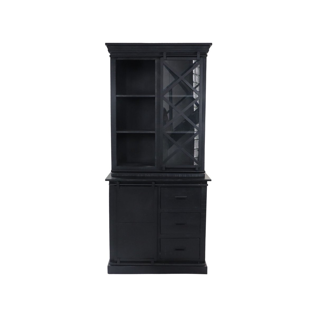 Vitrinekast Melbourne 2 Deur 3La-95x45x195-Zwart-Mango/Metaal