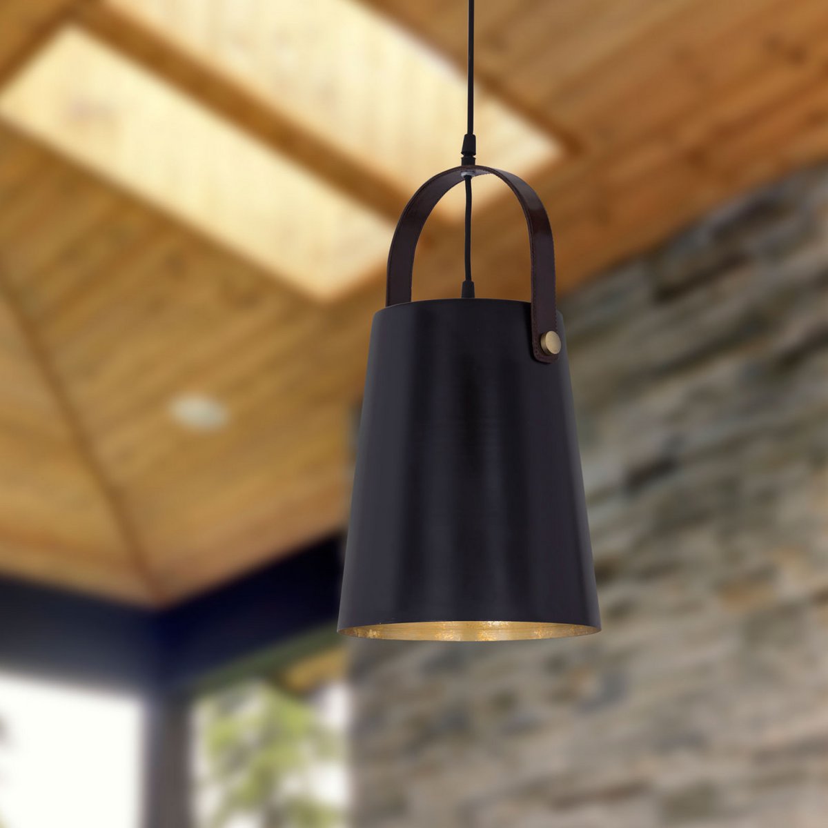 Hanglamp metaal met leren hanger Vintage stijl Wit of Zwart