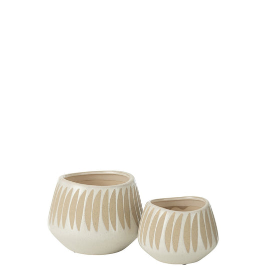 J-Line bloempot Kai - keramiek - beige/wit - large - Ø 20 cm