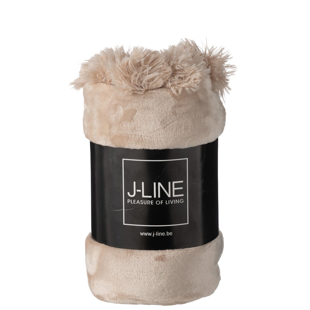 J-Line Plaid Pompon - polyester - donkerbeige - 170 x 130 cm