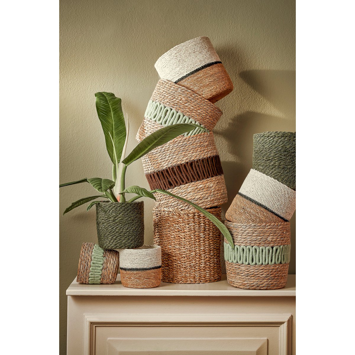 Damian Plantenmand - Set van 2 - H20 x Ø20 cm - Zeegras - Wit