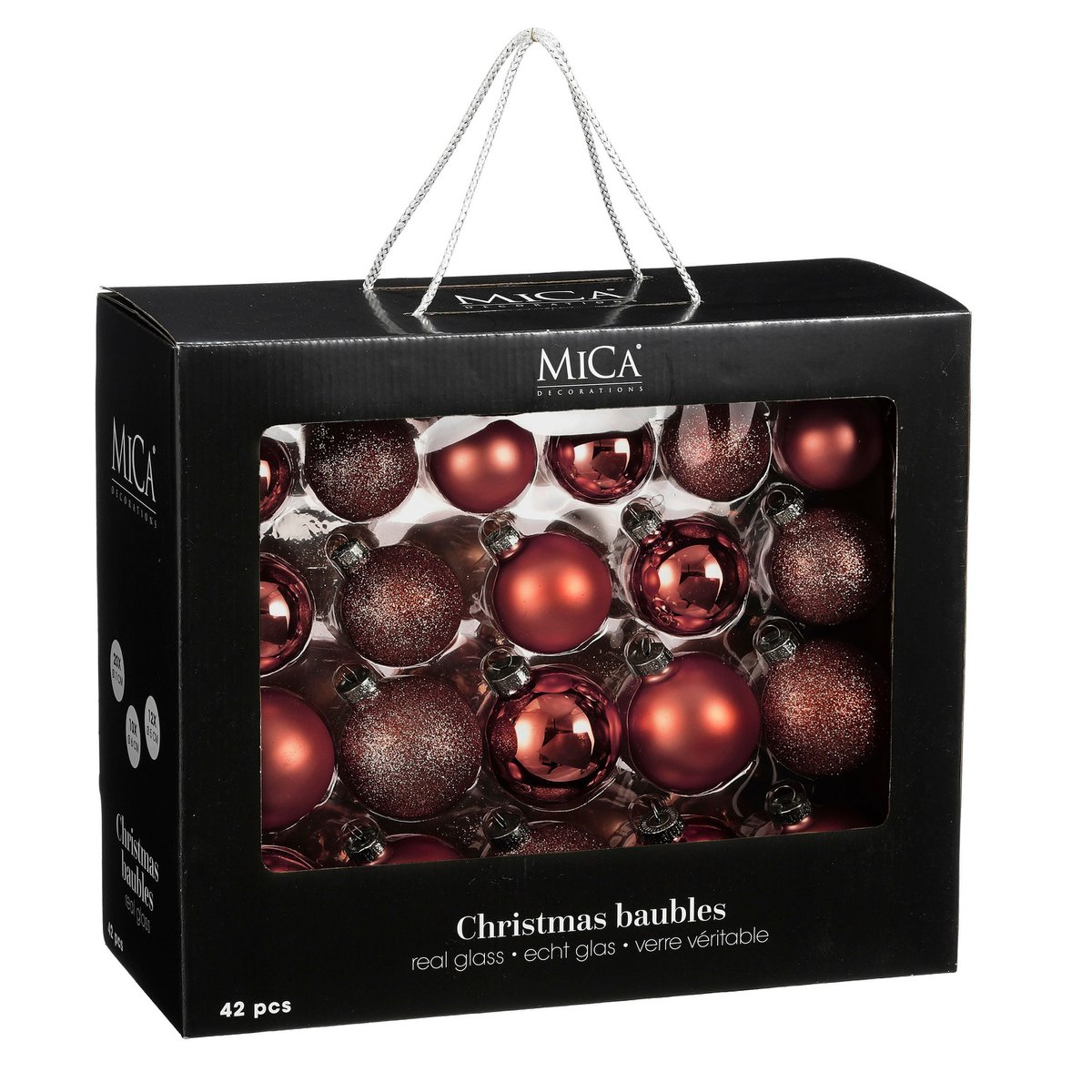 Kerstballen Set - 42 Stuks - Ø7 cm - Glas - Donkerrood
