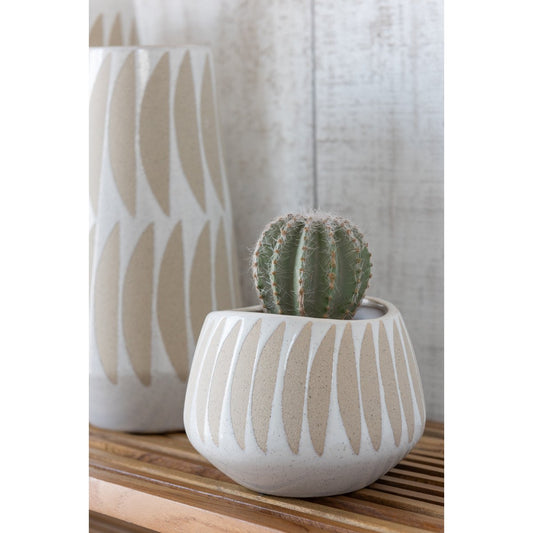 J-Line bloempot Kai - keramiek - beige/wit - small - Ø 16 cm