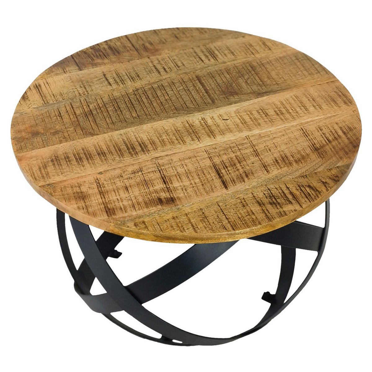 Salontafel rond Orbit massief hout met metalen frame